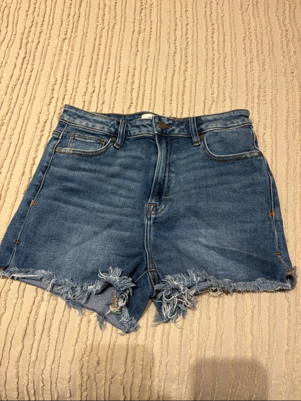 Women's Distressed Mid-Rise Denim Shorts in Blue
